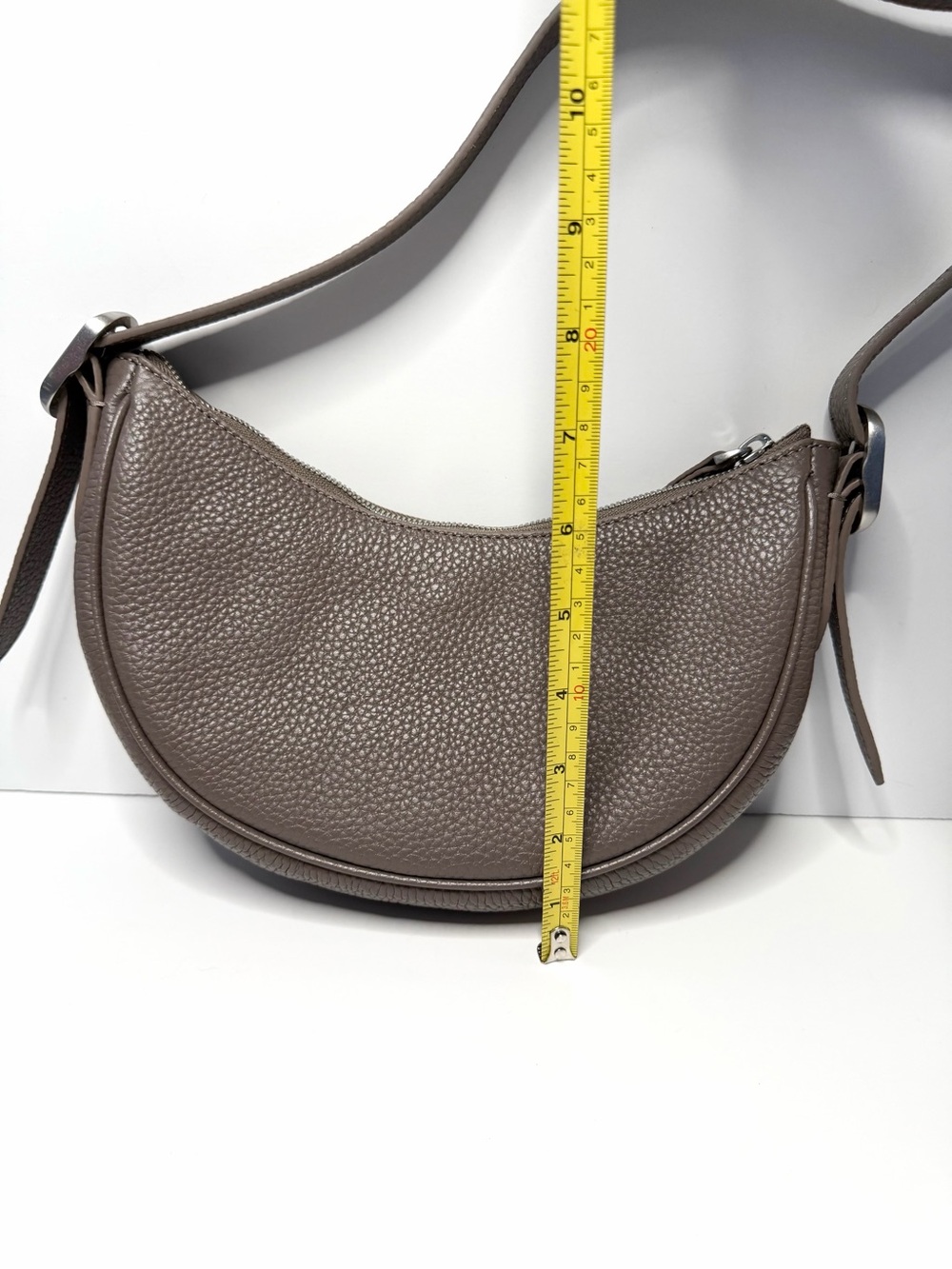 Quince Italian Leather Convertible Mini Crescent Shoulder Bag - Taupe - Picture 4 of 9